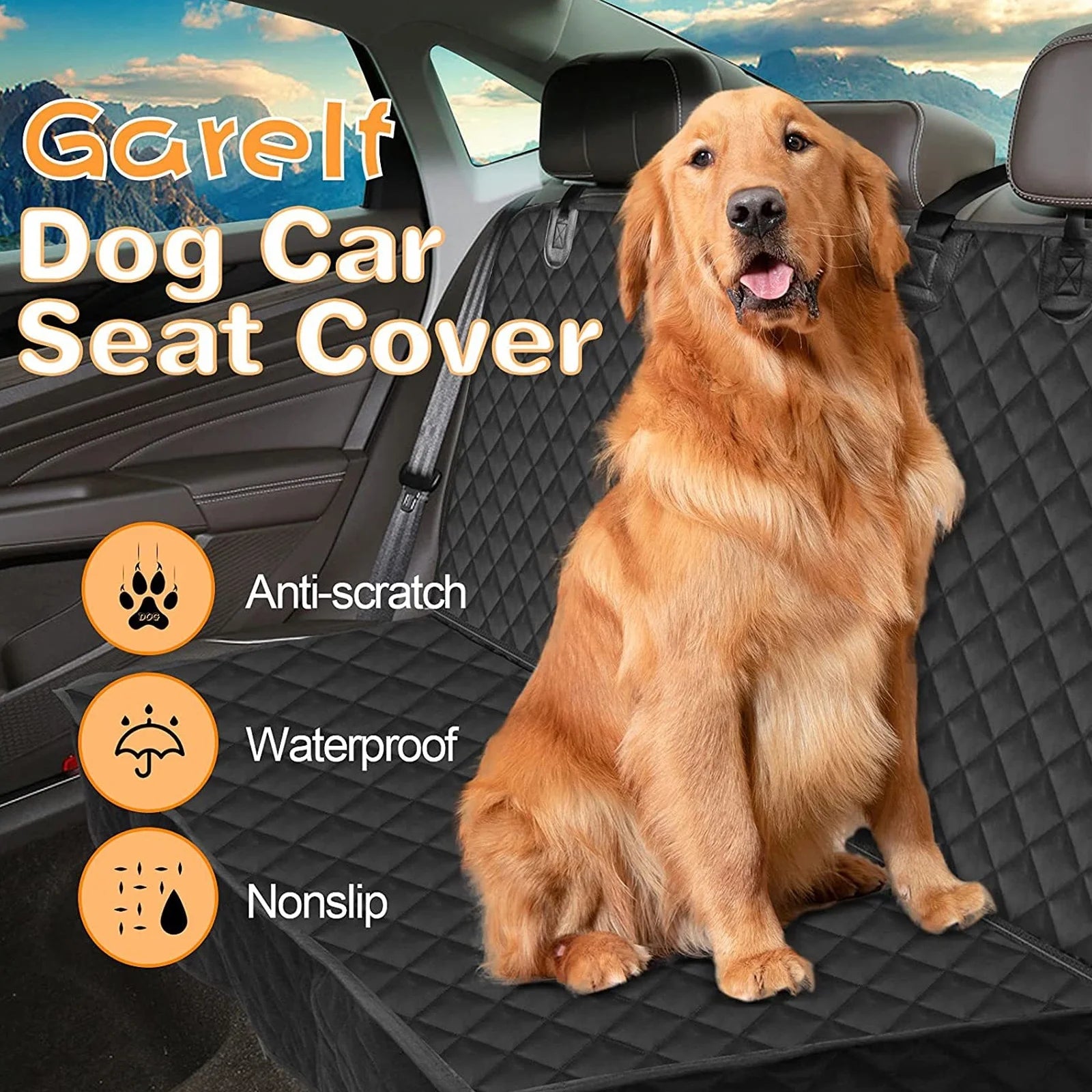 Pet Dog Car Seat Cover for Back Seat Car Seat Waterproof Protector with 2 Pet Dogs Seat Belts - Black