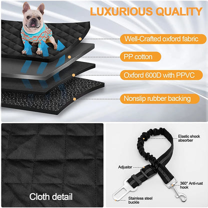 Pet Dog Car Seat Cover for Back Seat Car Seat Waterproof Protector with 2 Pet Dogs Seat Belts - Black
